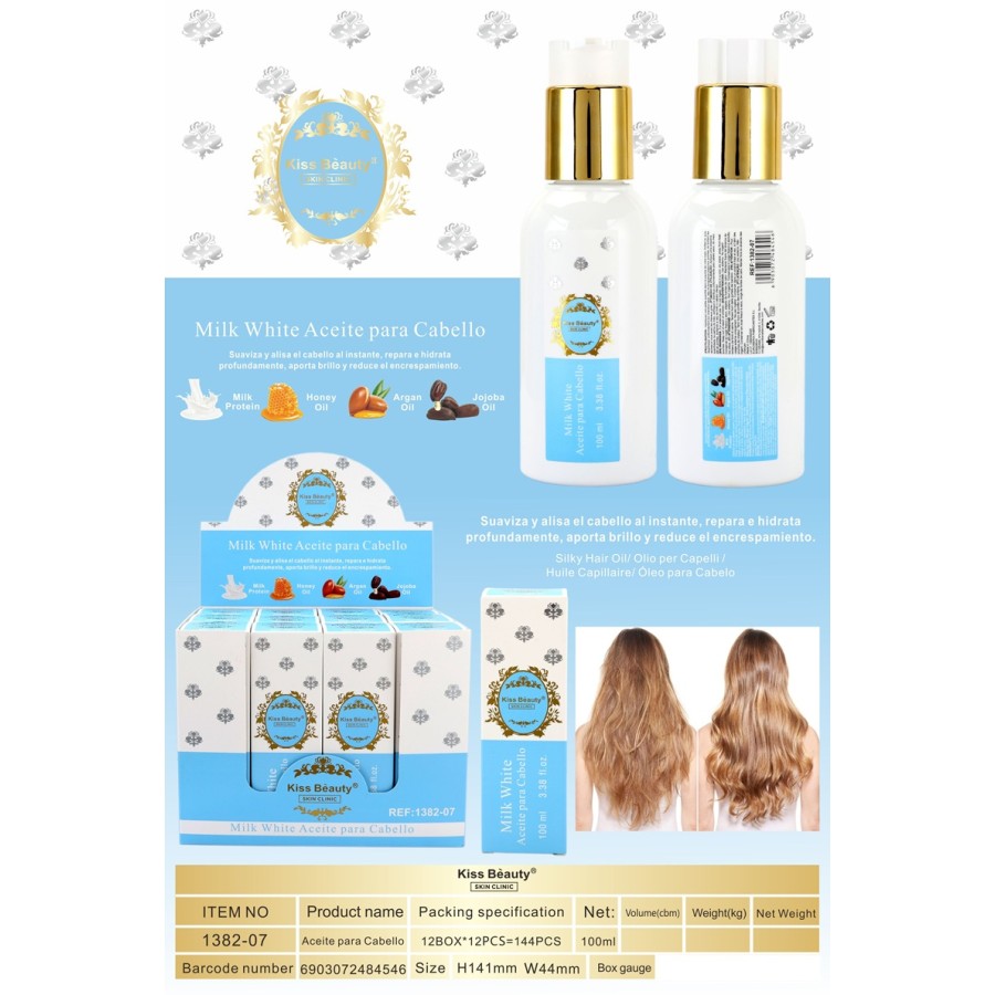 Aceite para el cabello Milk White 100ml. Kiss Beauty