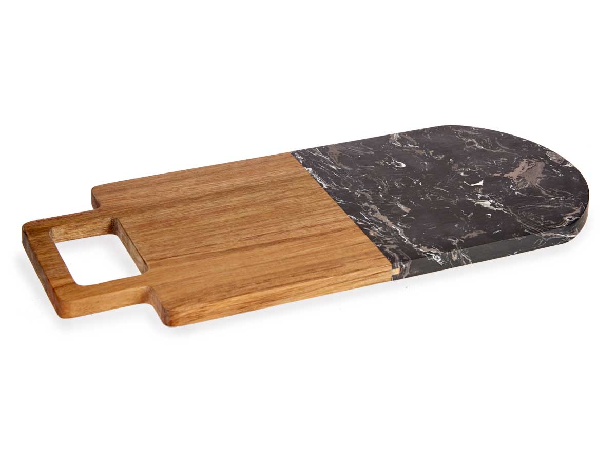 Tabla cortar madera y marmol negro con asa