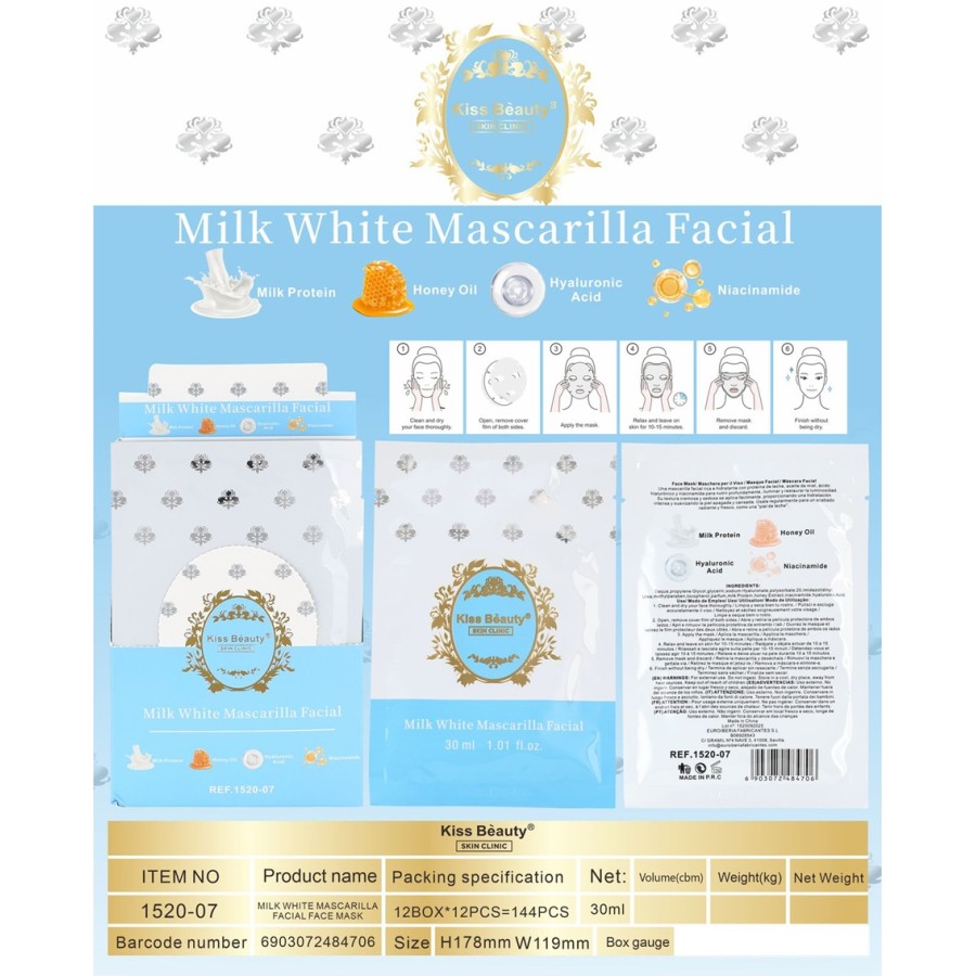 Mascarilla facial Milk White Kiss Beauty
