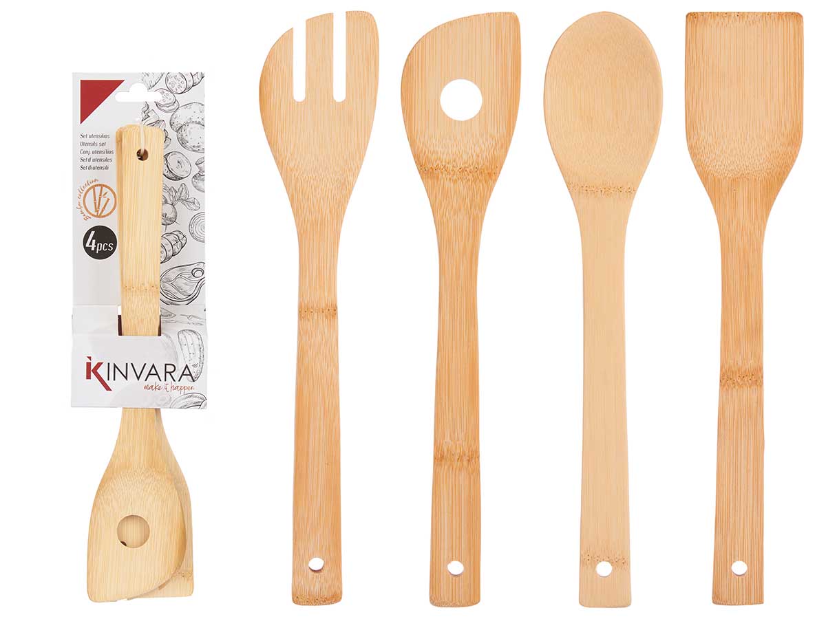 Set 4 pzs bambu utensilios cocina